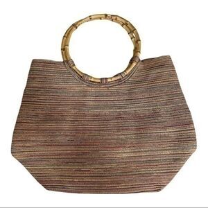 Cappelli Straworld Women's Handbag With Bamboo Handles Neutral Color 15x12